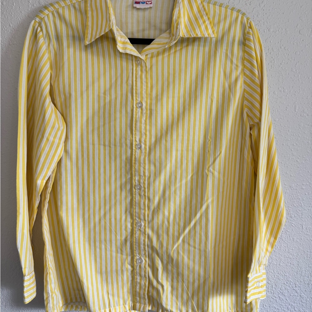 American Sweetheart Vintage Yellow White Striped Button Down Shirt Womens Medium